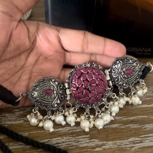 Elegant Silver and Pink Choker Necklace